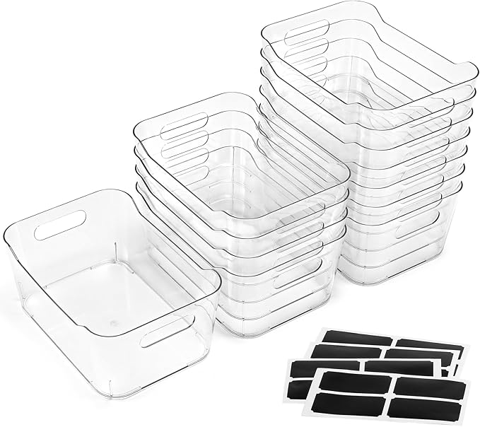 12 PACK Multi-Use Clear Plastic Storage Bins for