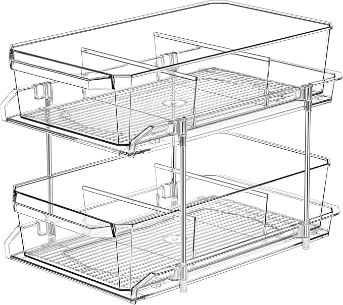 2 Tier Clear Organizer with Dividers for Cabinet,
