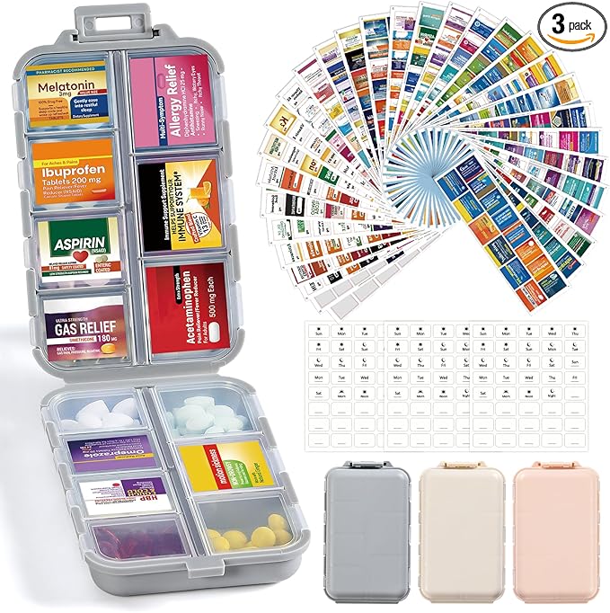 3 Pack 14 Grids Travel Pill Organizer Box with